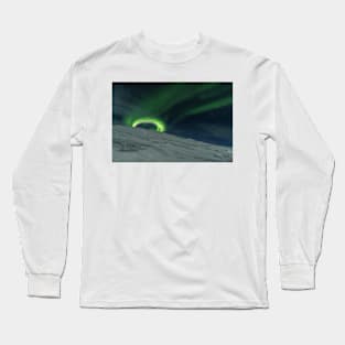 Northern Lights over Mt Nouljia in Sweden Long Sleeve T-Shirt